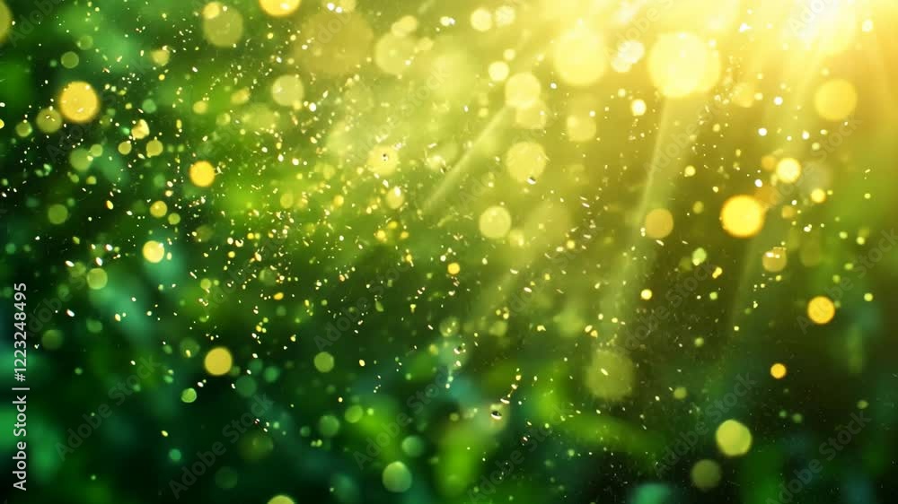 Poster sunlight filters through the trees creating a beautiful effect with dust particles in the air during