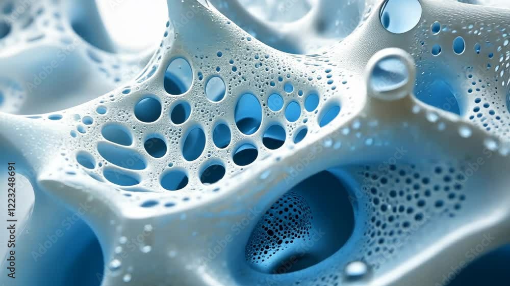 Poster intricate blue texture showcasing porous design in a close-up view of material structure and natural