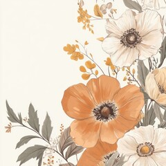 Autumn floral bouquet corner design, cream background