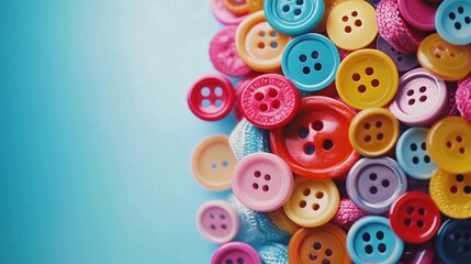 Obraz premium Vibrant collection of colorful buttons sprawled across a bright surface evokes creativity and joy in crafts and design projects
