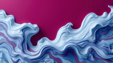 An elegant 3D abstract design with flowing patterns of blue and white, like liquid marble and clouds.