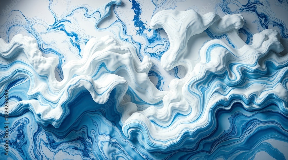 Poster 3d an artistic abstract design resembling a dynamic interplay of liquid marble and cloud-like forms.