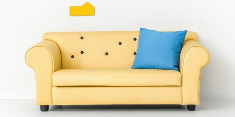 Naklejka premium Bright Yellow Couch with Blue Accent Pillow