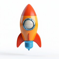 3D icon cartoon rocket launching from a lightbulb, symbolizing innovation, isolated on a white background 