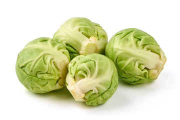 Obraz premium Fresh green Brussels sprouts, isolated on white background. High resolution image.