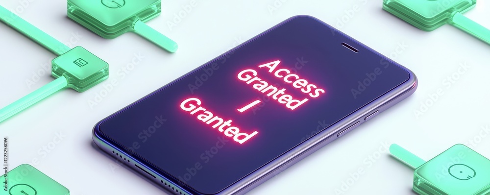 Poster access granted display on smartphone with icons