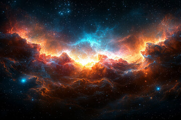 Fototapeta premium Cosmic fire and ice: a nebula's fiery heart.