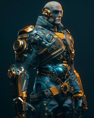 Fototapeta premium Full length Cyborg Captain from the distant future_002