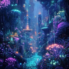 Bioluminescent Cityscape A Glowing Underwater Metropolis