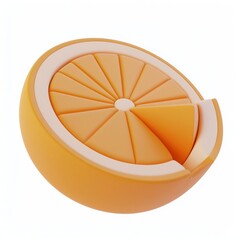 3D icon cartoon juicy orange sliced in half, isolated on a white background 
