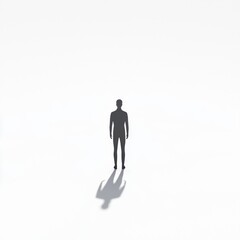 Obraz premium 3D icon cartoon silhouette of a figure standing alone in a vast empty space, isolated on a white background 
