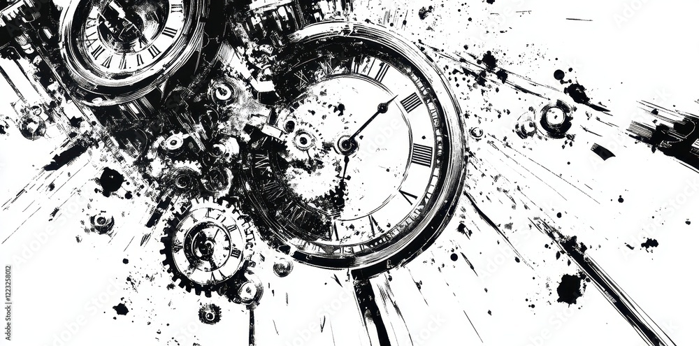 Poster abstract clockwork gears exploding time