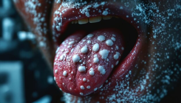 Close-up of Oral Thrush: Candidiasis Infection