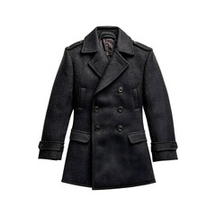 Double-Breasted Peacoat in Charcoal Gray Isolated on Transparent Background