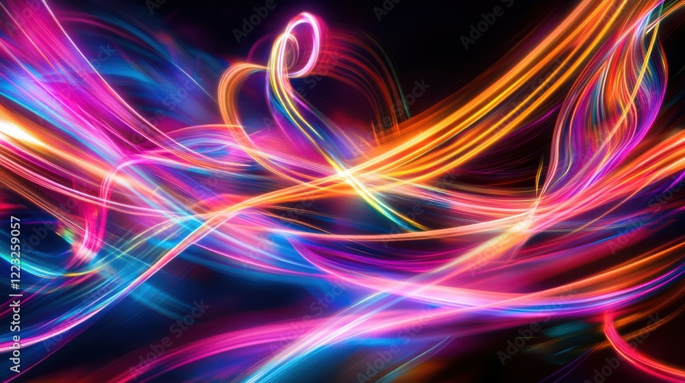 Poster vivid abstract light streaks in dynamic colorful motion on dark background