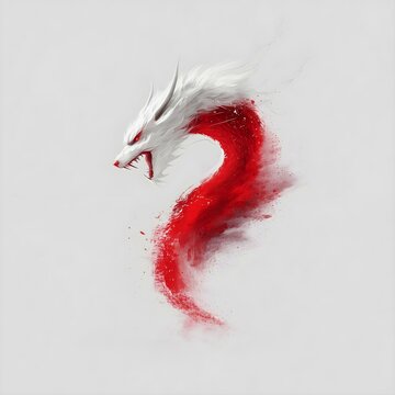 Dessin de dragon rouge et blanc la gueule ouverte stylis&eacute; pour un logo