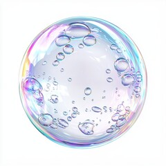 3D icon cartoon soap bubble popping with droplets flying outward, isolated on a white background -