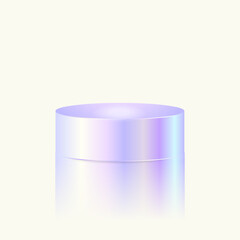 Holographic iridescent cylindrical podium, for branding cosmetics or skincare products.Minimalist Iridescent Product display podium for product presentations 3D style. Vector Futuristic scene mockup
