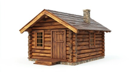 Rustic Wooden Cabin with Stone Chimney and Porch