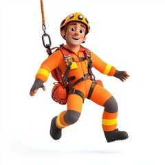 Fototapeta premium 3D icon cartoon of a rescue worker with safety gear, isolated on a white background 