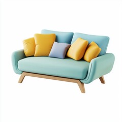 Fototapeta premium 3D icon cartoon modern cozy sofa with cushions, isolated on a white background -