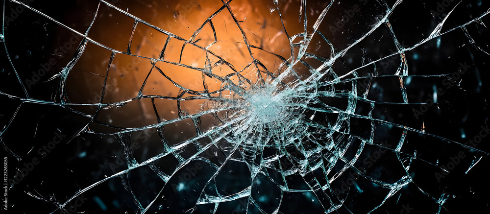 Poster overlay image of broken glass with intricate cracks and shattered patterns, suitable for creative gr