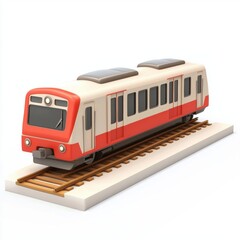 Fototapeta premium 3D icon cartoon modern subway train arriving at a platform, isolated on a white background