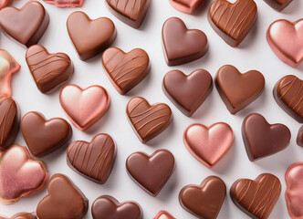 Fototapeta premium Heart shaped chocolates on a white background
