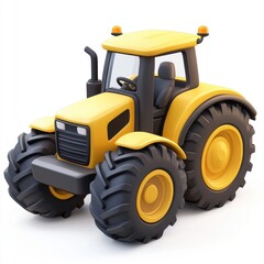 3D icon cartoon tractor on a farm, isolated on a white background 