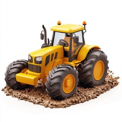 Obraz premium 3D icon cartoon tractor plowing a field, isolated on a white background