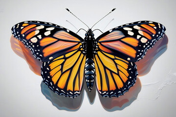 Fototapeta premium monarch butterfly - Danaus plexippus - or milkweed, common tiger, wanderer, and black veined brown, one of the most popular butterflies. Milkweed is their host plant. isolated on white, top view