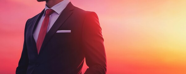 Charismatic professional man in tailored suit vibrant and inspiring presence blurred office setting suggesting teamwork and growth