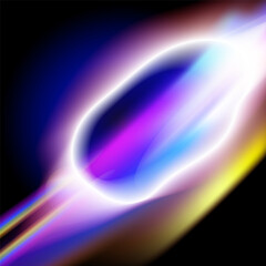 Abstract glowing shape with vibrant neon colors, light trails, and gradient effects on a dark background.Futuristic design background.Radiant Glow with Motion Blur in Cosmic Style.Vector illustration