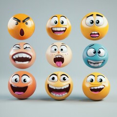 Obraz premium Nine 3D Emojis Showing Various Emotions