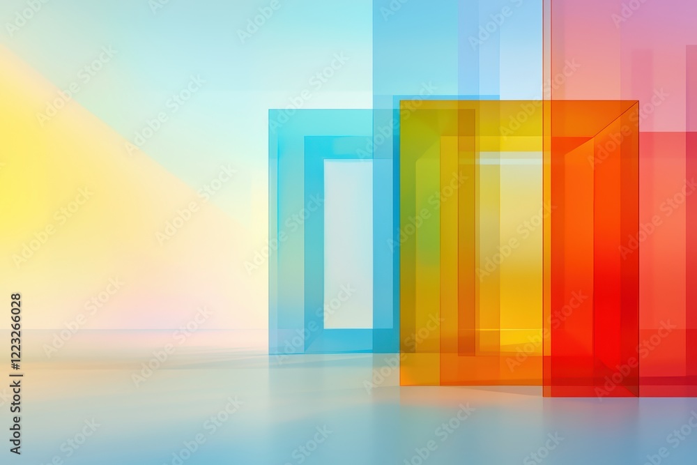 Poster abstract modern glass building with geometric shapes and soft color background