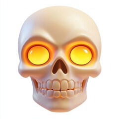 Obraz premium 3D icon cartoon of a skull with glowing eyes, isolated on a white background 
