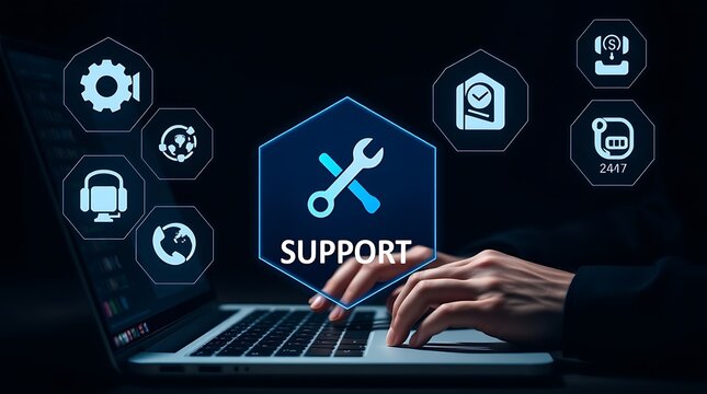 Technical Support & Customer Service – 24/7 Assistance & Business Technology Solutions, IT support, customer service concept.


