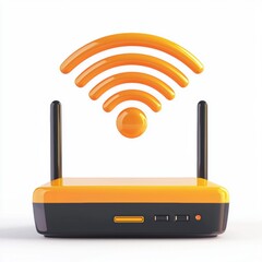 3D icon cartoon Wi-Fi symbol above a router, isolated on a white background 