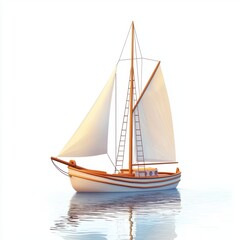 Obraz premium 3D icon cartoon sailboat on calm waters, isolated on a white background --quality 2