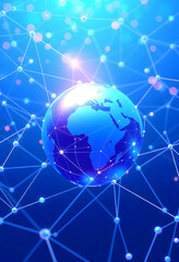 Global network blue background 3D rendering, with white tones