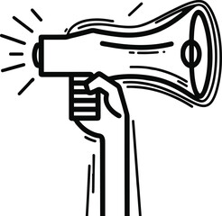 One Line Hand with Megaphone minimalist design showcasing a hand with a megaphone, perfect for sales, hiring, or event promotions Continuous Line Symbol for Announcement 1s.eps