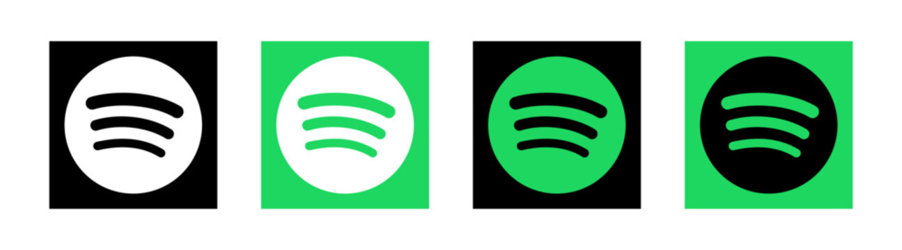 Kyiv, Ukraine - January 27, 2025. Set of Spotify icon Collection. Spotify Social media logo. Set of five spotify icons in different vaersions. Vector editorial illustration