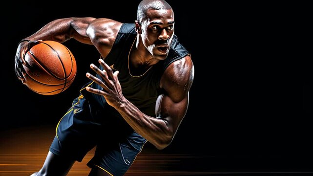 Dynamic basketball player showcases skillful dribbling and agility during night practice in urban setting