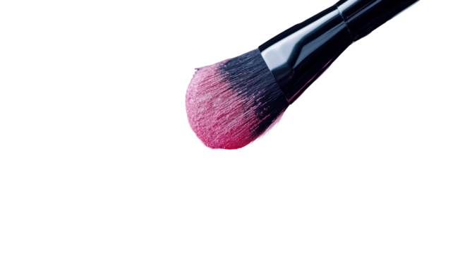 Makeup Tools with Crushed Blush on Reflective Surface Isolated on Transparent or blank Background, PNG
