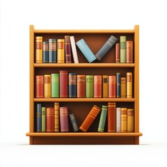 3D icon cartoon sleek bookshelf filled with books, isolated on a white background --quality 2