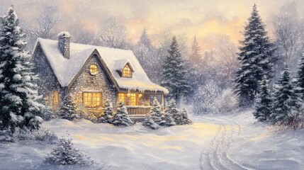 A Cozy Stone Cottage in a Snowy Winter Wonderland