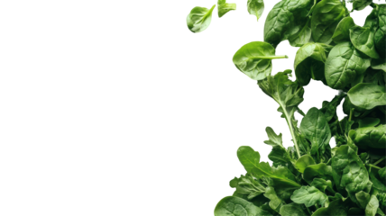Freshly Picked Leafy Greens and Spinach on Marble Isolated on Transparent or blank Background, PNG