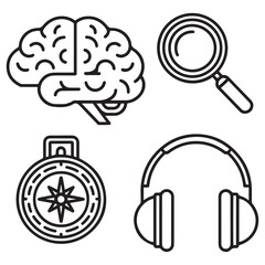 Set of outline icons related to focus, concentration. Linear icon collection. Editable stroke. Vector illustration