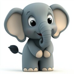 Fototapeta premium 3D icon cartoon of a cute elephant, isolated on a white background -