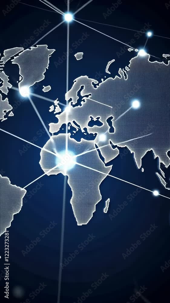 Poster interactive map highlights global connections through stars and lines, illustrating the flow of info